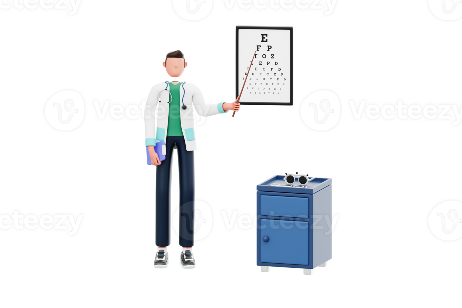 Ophthalmologist 3D Illustration. Ophthalmologist checks eyesight 3d illustration png