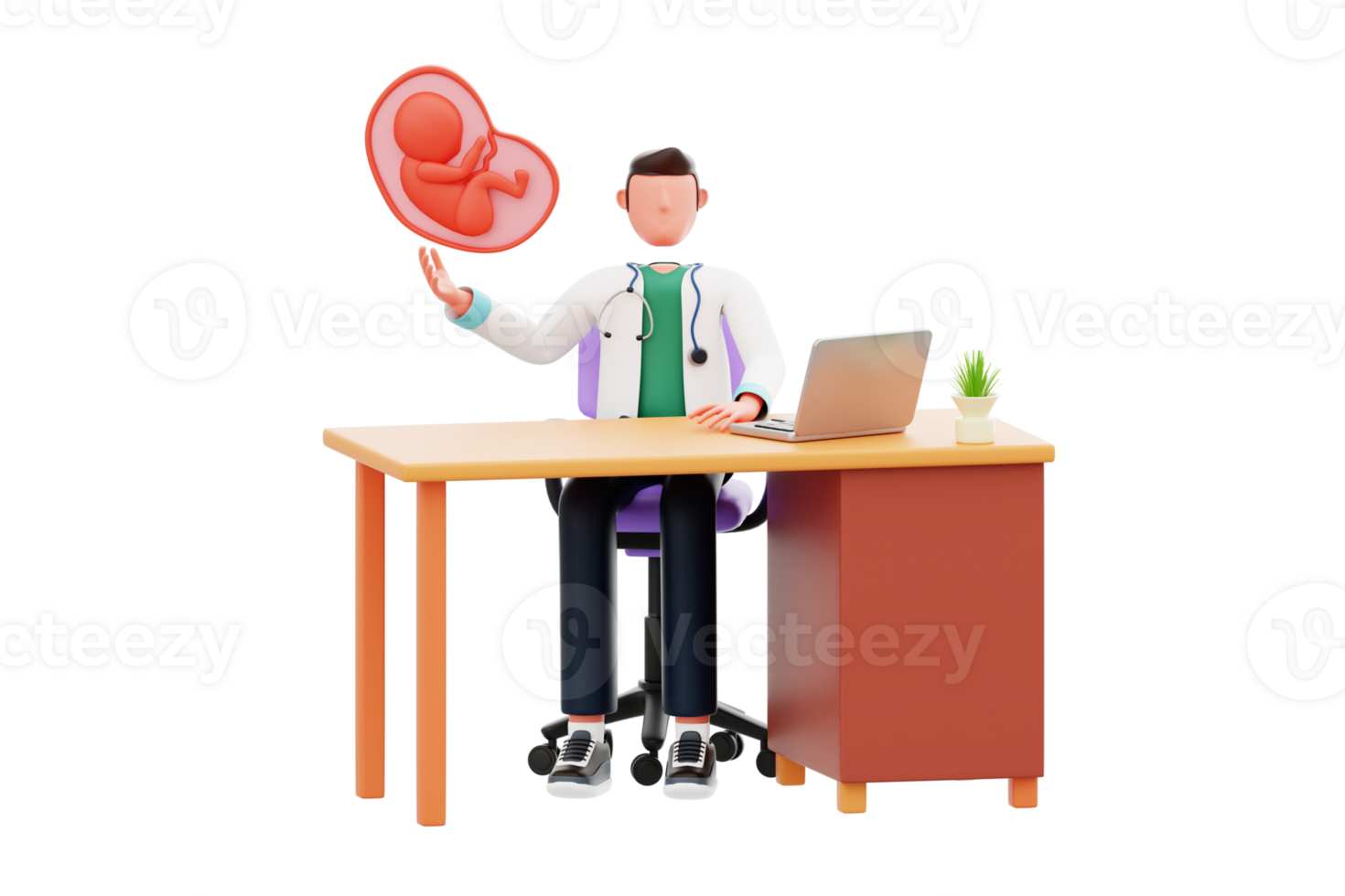Obstetricians 3D Illustration. Reproductologist and reproductive health 3d illustration png