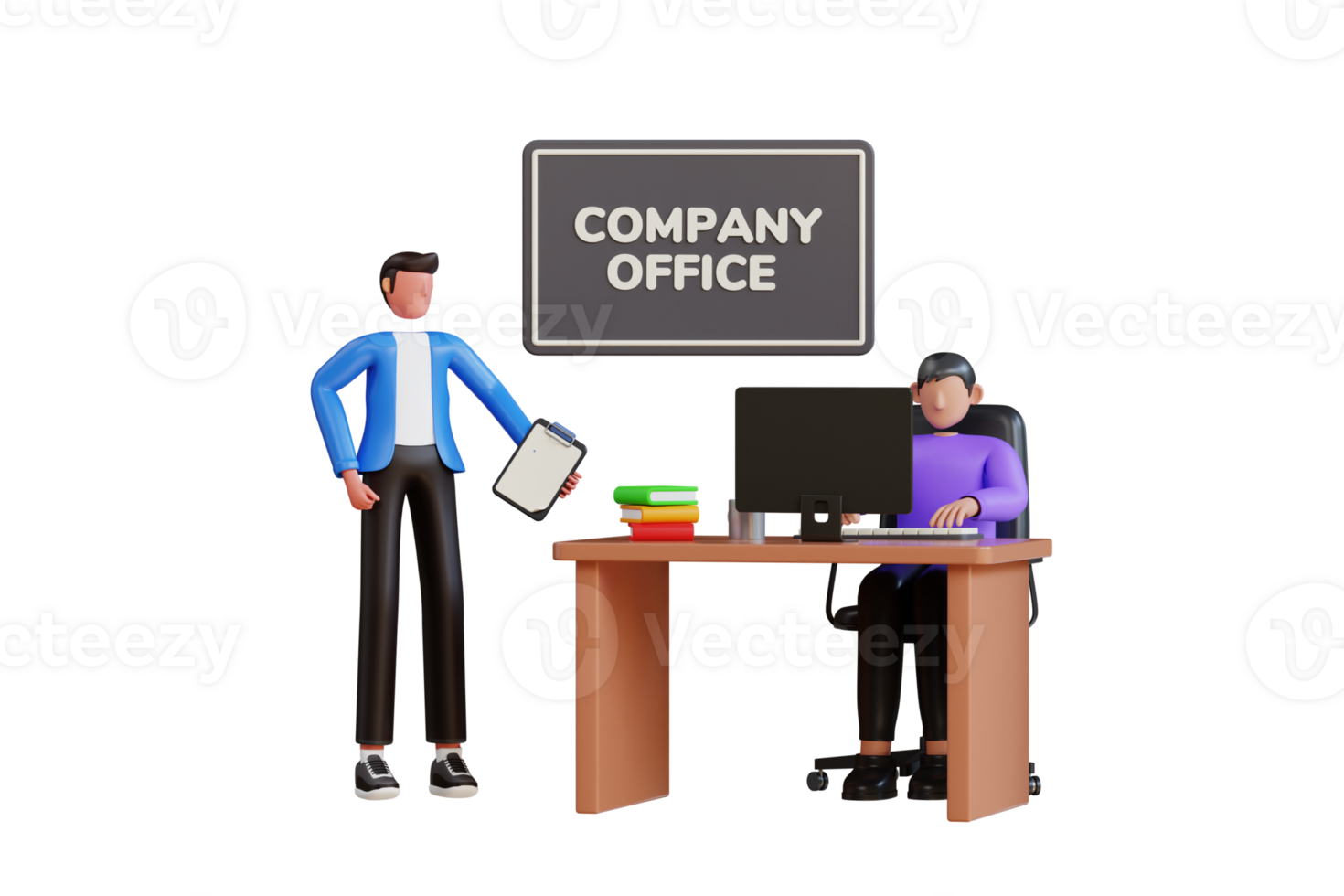 employee working at office 3d illustration. Business Teamwork 3D Illustration png