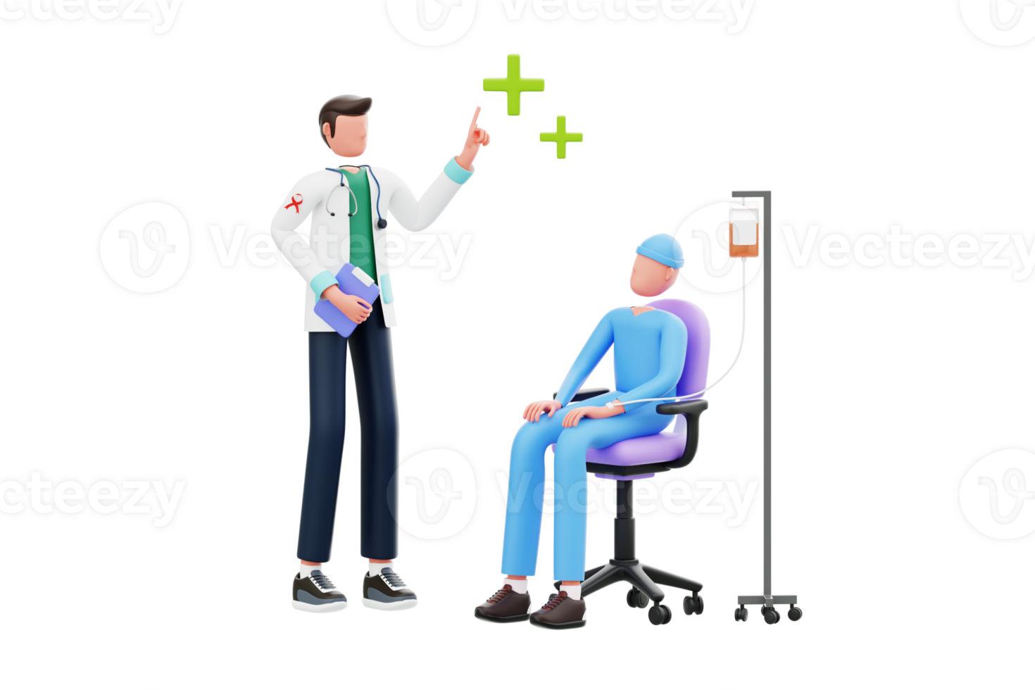 cancer specialist doctor 3d illustration. Doctor explains about cancer to patient 3d illustration png
