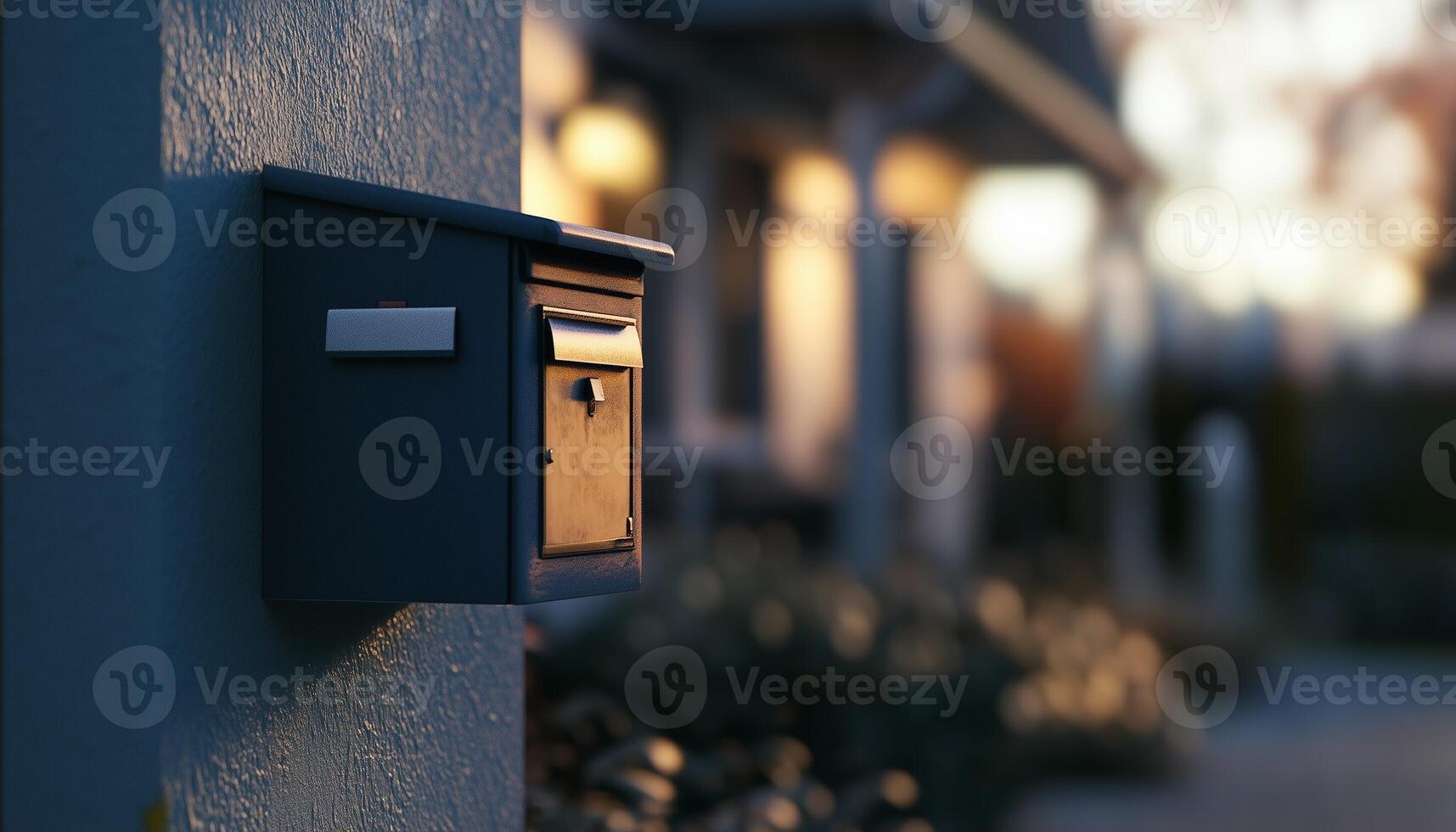 Mail box black metal in front fence house container shipment paper or news photo