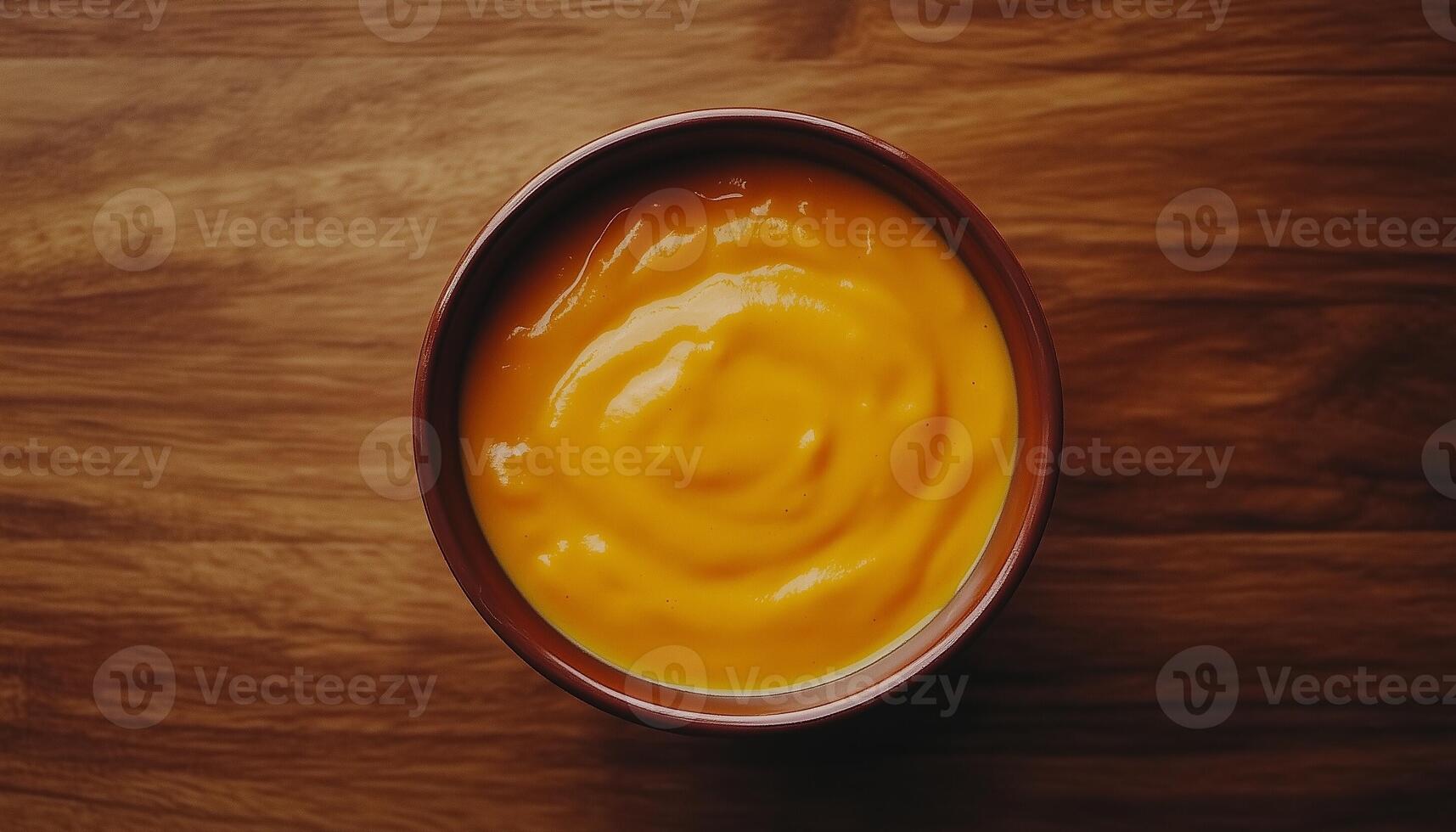 Carrot yellow soup cream on bowl copy space table background photo