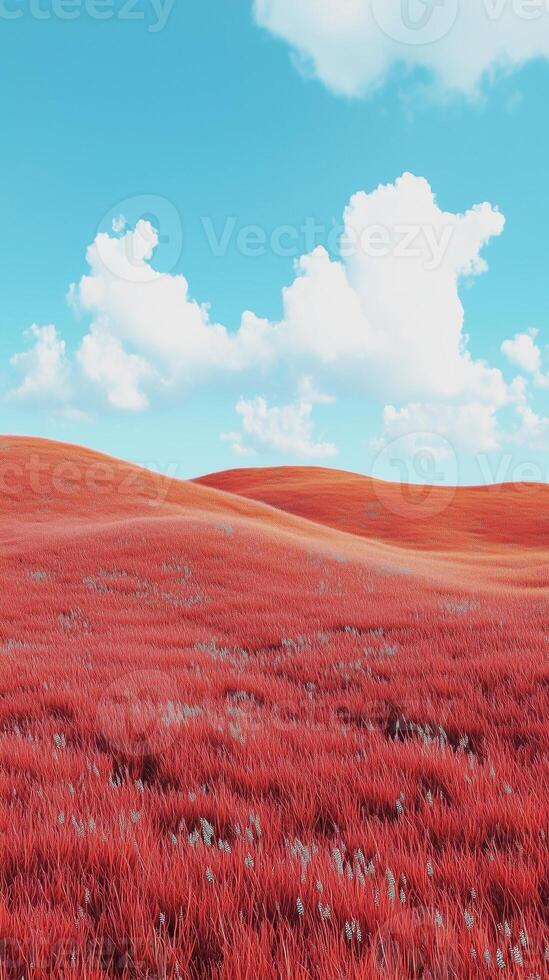 Red grass on hill and blue-sky view with clouds nature environment photo