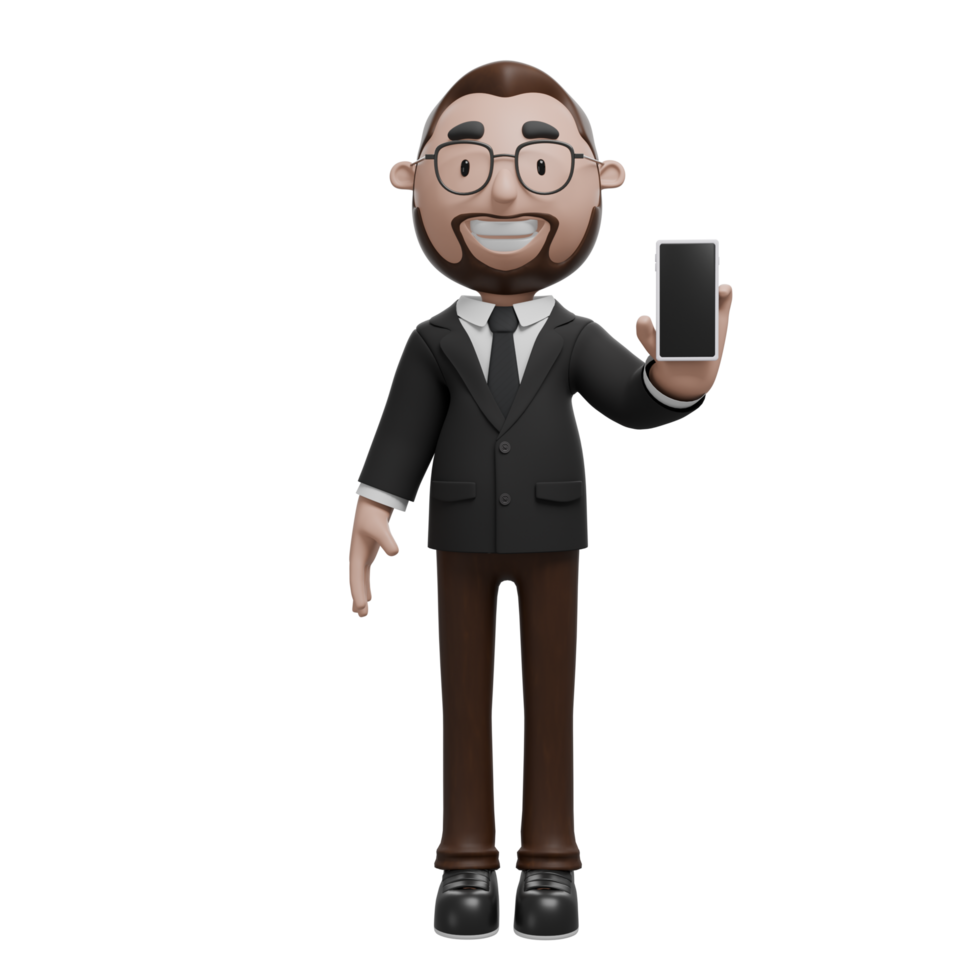 Businessman with smart phone. 3d illustration. png