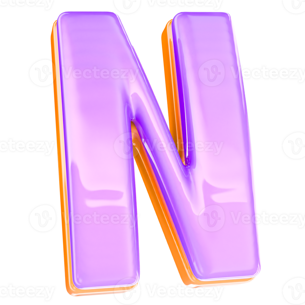 3D Render N Letter With Yellow And Purple png