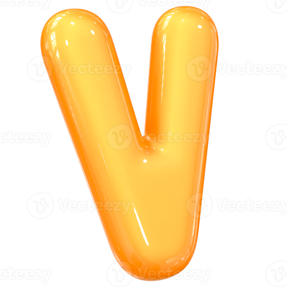 Yellow V Font 3D Render png