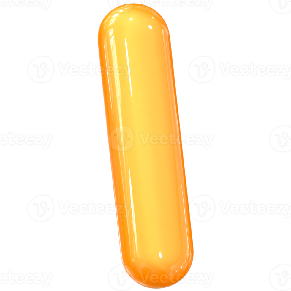 Yellow I Font 3D Render png
