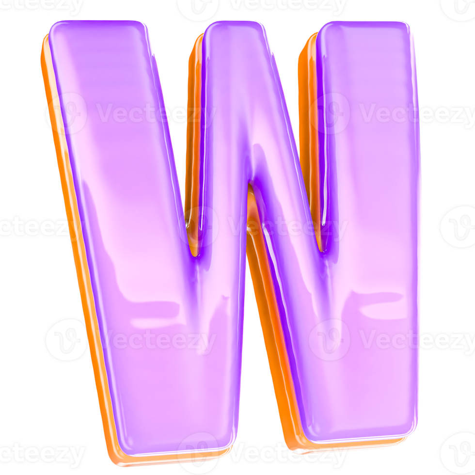 3D Render W Letter With Yellow And Purple png