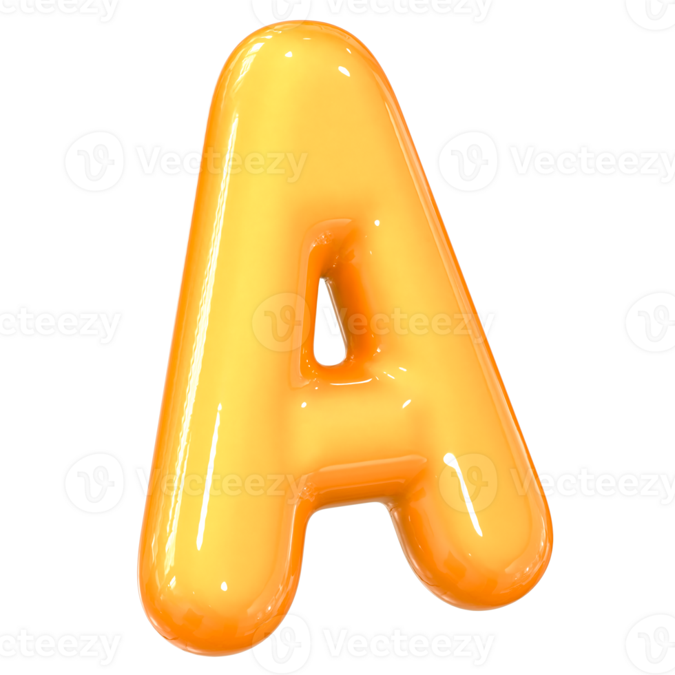 Yellow A Font 3D Render png