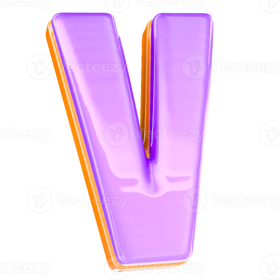 3D Render V Letter With Yellow And Purple png