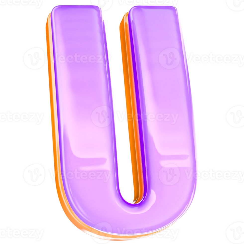 3D Render U Letter With Yellow And Purple png