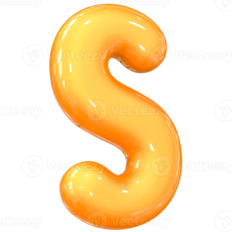Yellow S Font 3D Render png
