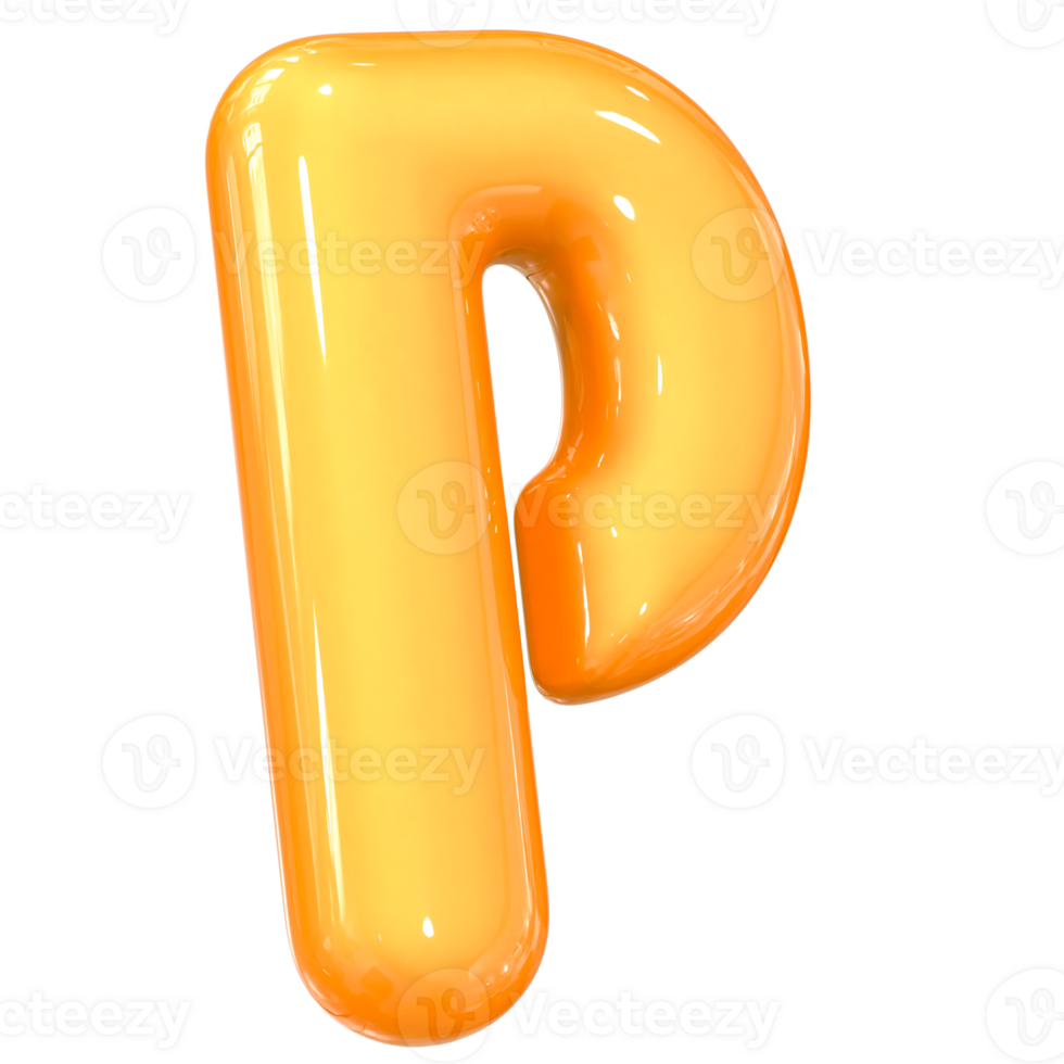 Yellow P Font 3D Render png