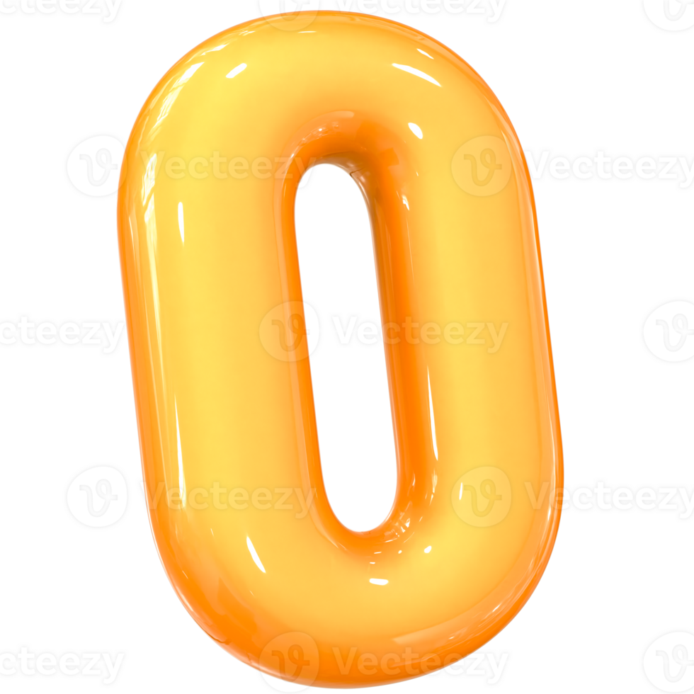 Yellow O Font 3D Render png