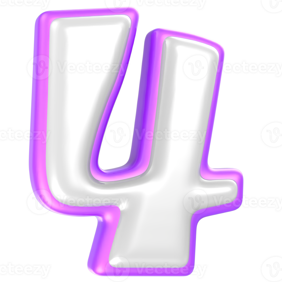 4 Number Purple And White 3D Rendering png