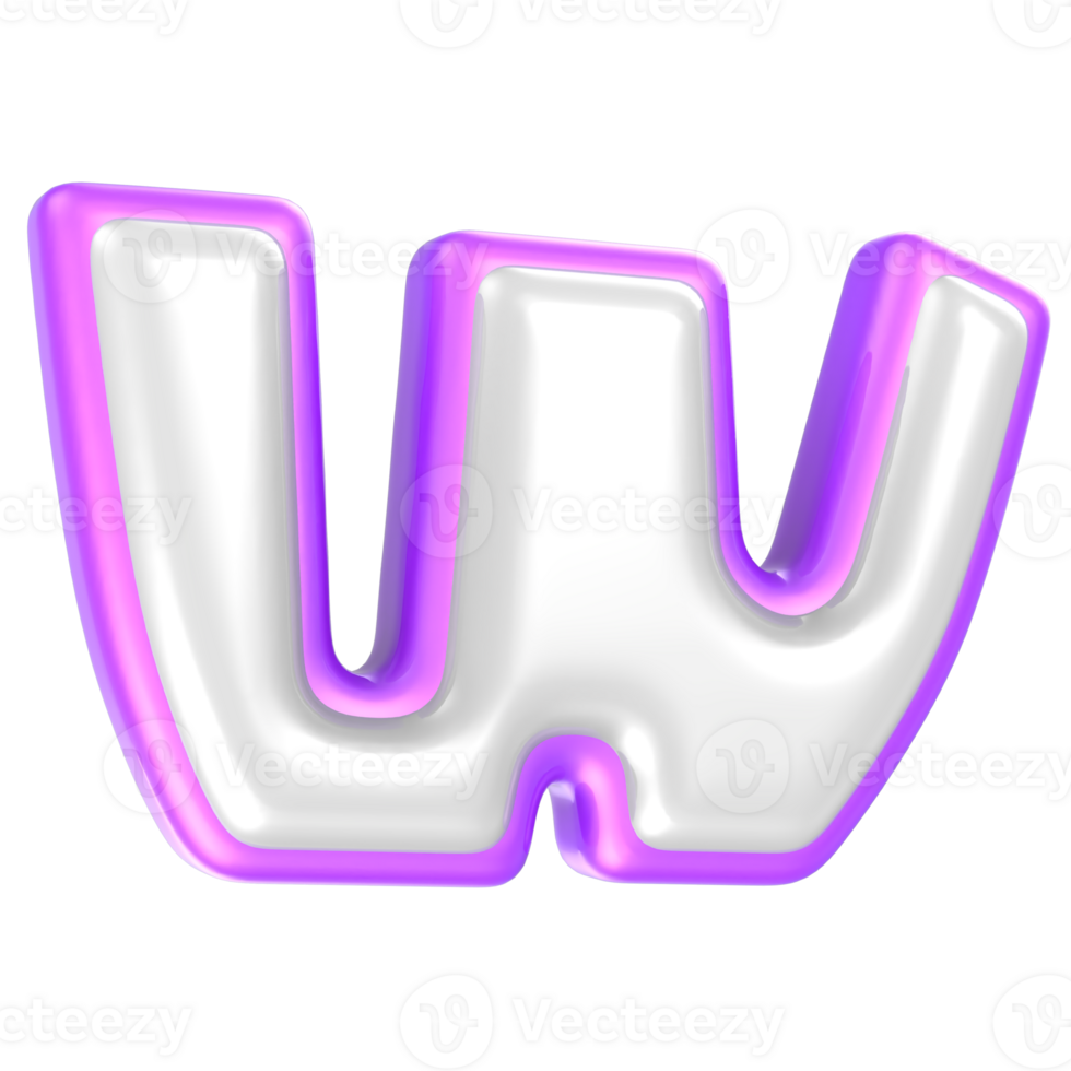 w Purple And White Font 3D Rendering png