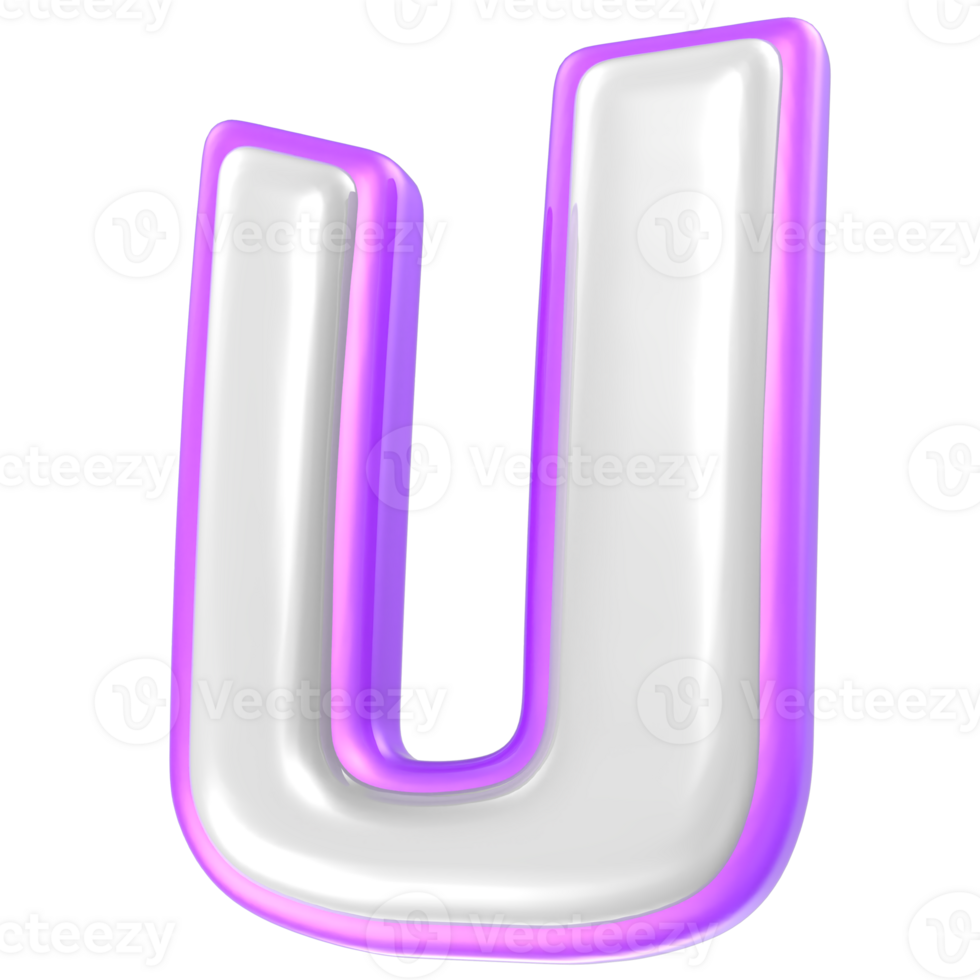 Font U Purple And White 3D Rendering png