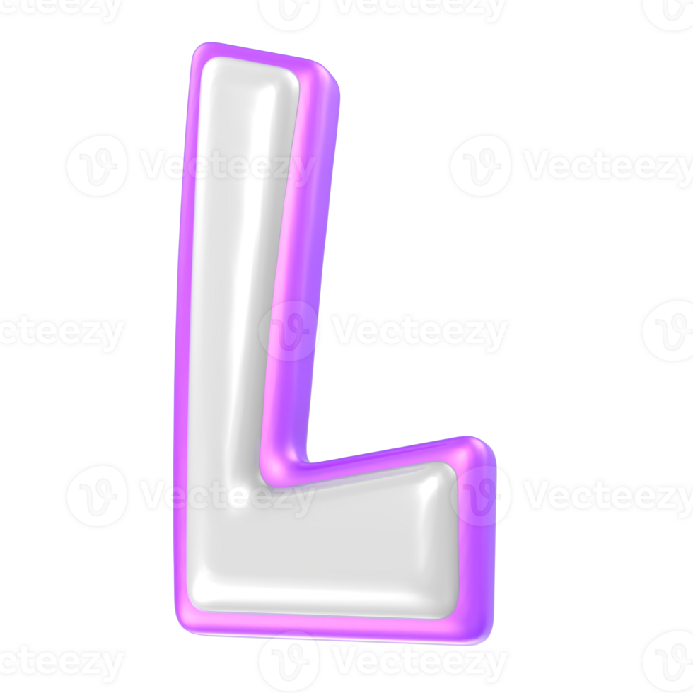 Font L Purple And White 3D Rendering png