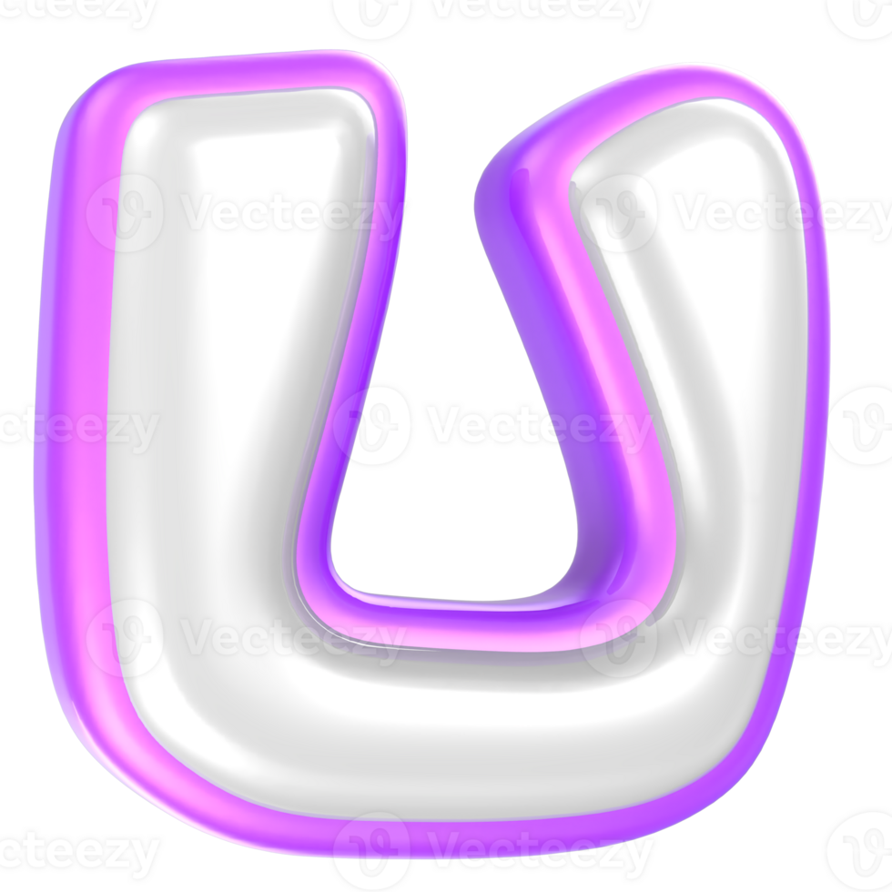 u Purple And White Font 3D Rendering png