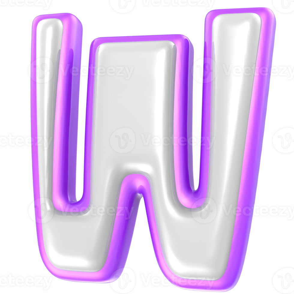 Font W Purple And White 3D Rendering png