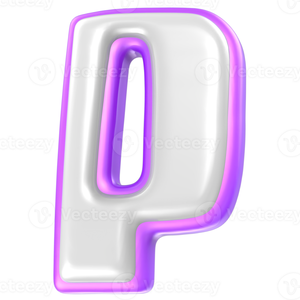 Font P Purple And White 3D Rendering png