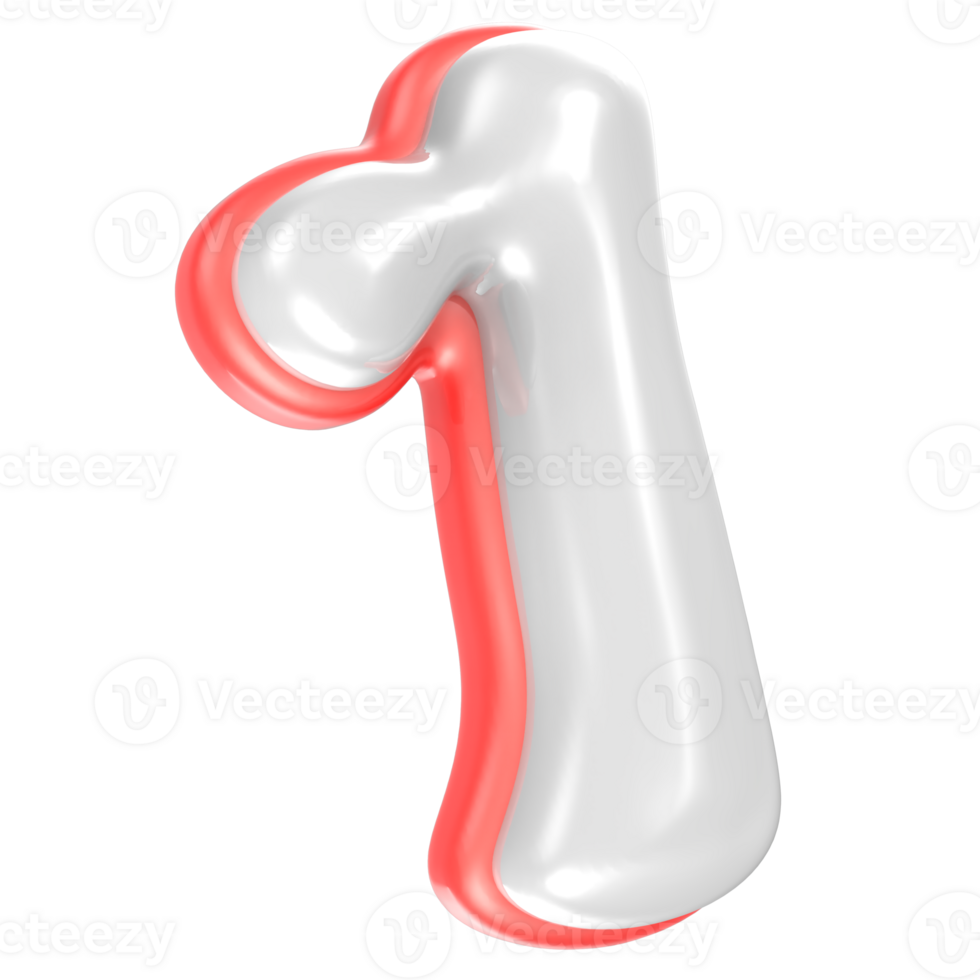 1 Number Red And White 3D Rendering png