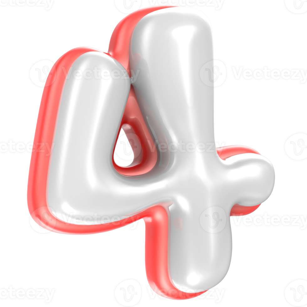 4 Number Red And White 3D Rendering png