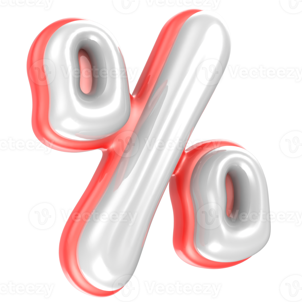 Percent Red And White 3D Rendering png