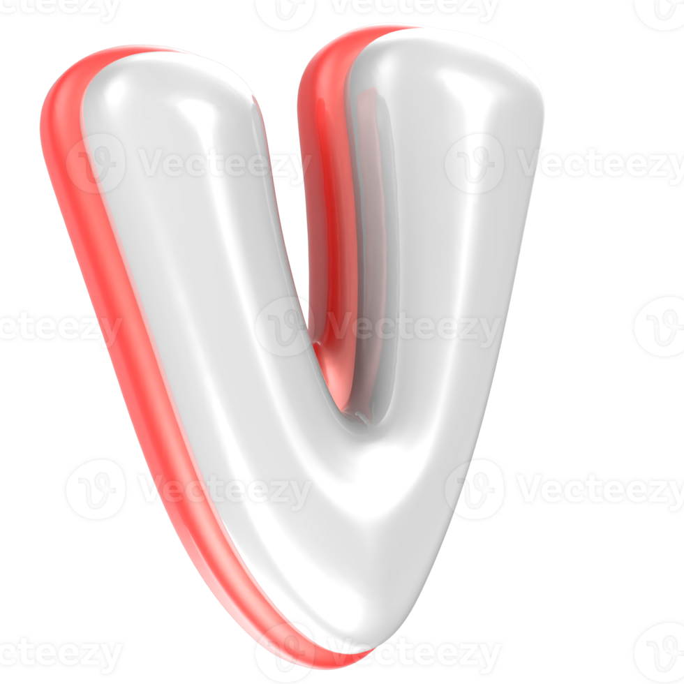 V Font Red And White 3D Rendering png