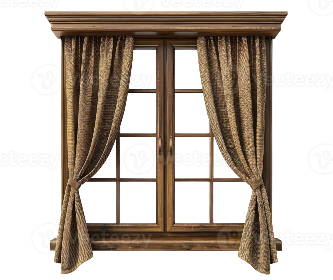 Wooden Window with Curtains png
