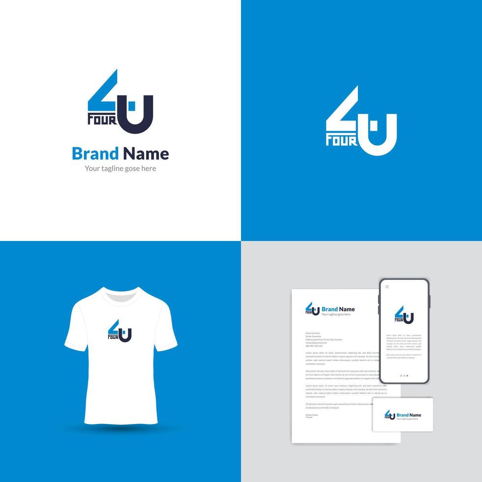 4U Letter Logo Monogram Design. This logo is creative, simple, elegant, modern, and unique, combining the typography of letters 4 and U. vector