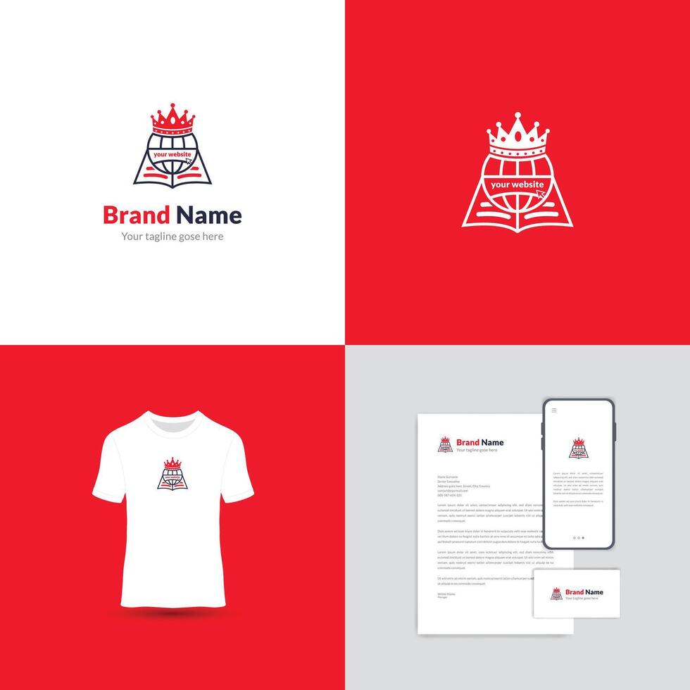 This logo is creative, simple, elegant, modern, and unique. it is a combination of crown with web and book illustration and is Suitable for any online shop, book store, and professional businesses. vector
