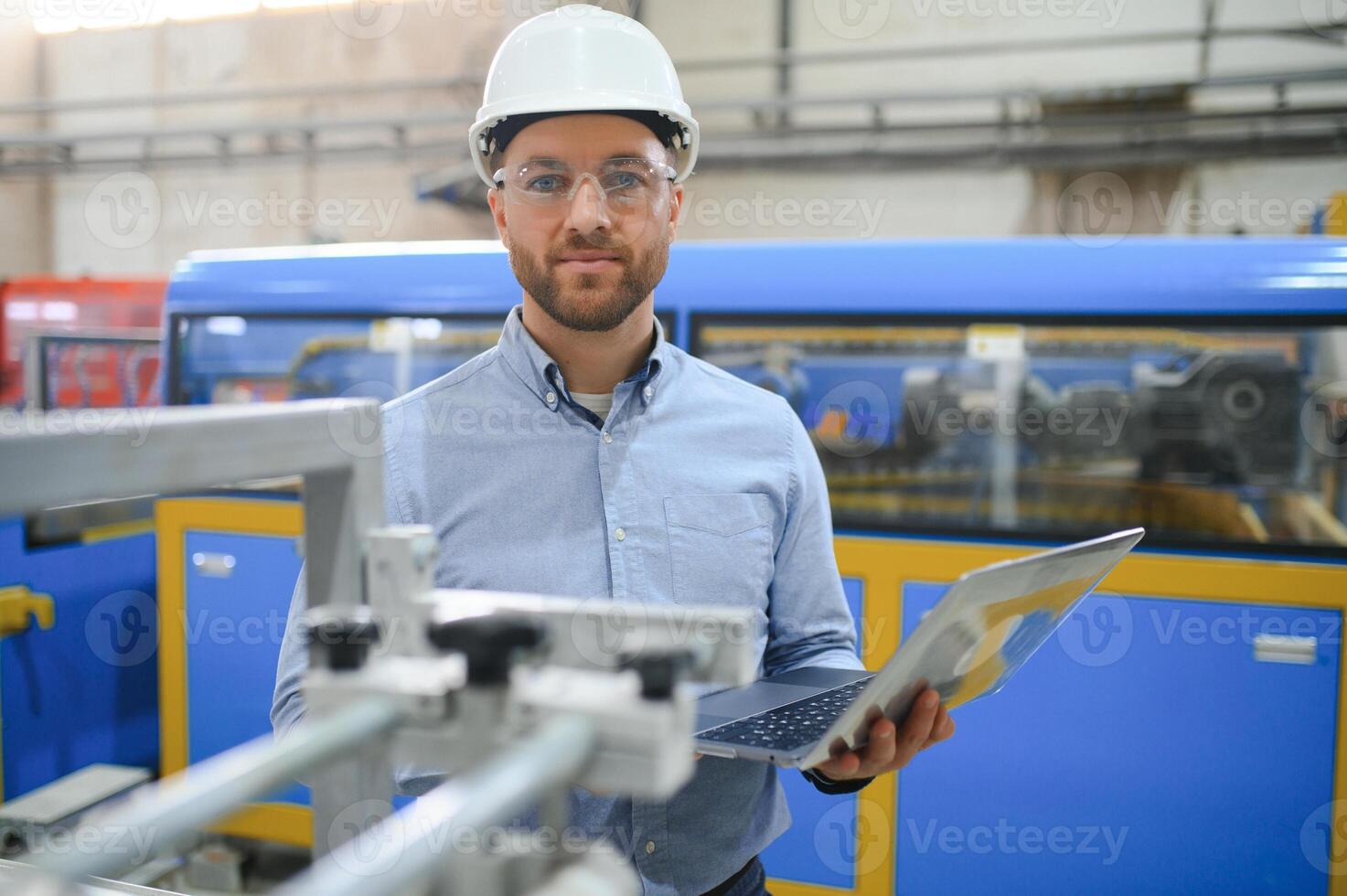 Portrait Caucasian professional Engineer factory. Manufacturing Factory photo