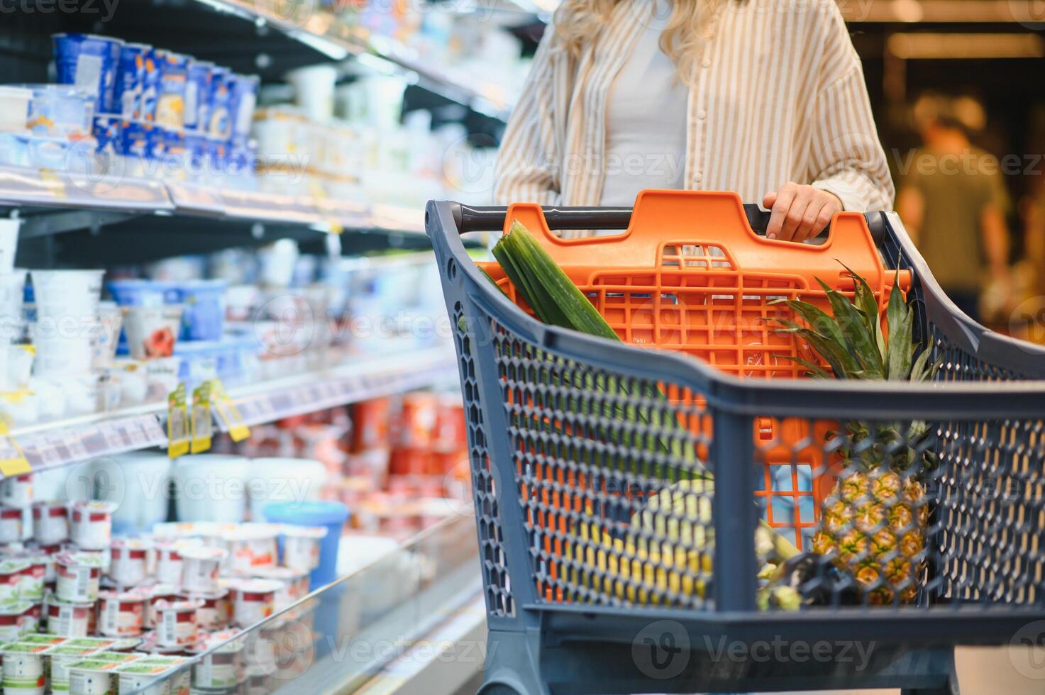 Shopping cart with products in a supermarket photo