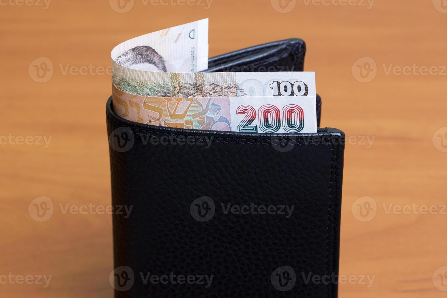 Israeli new shekel in the black wallet photo