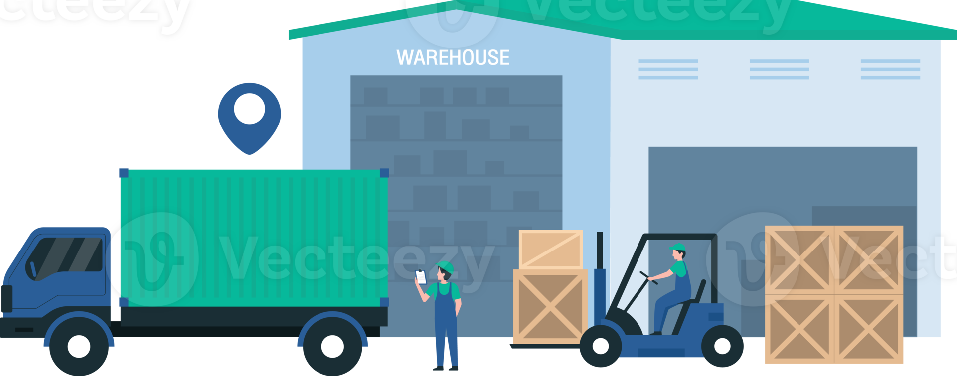 Warehouse Crew Unloading Goods from Trucks. Transparent Background, image. Illustration png