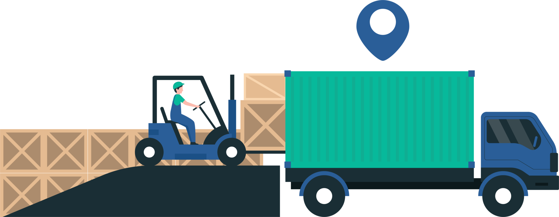 Warehouse Personnel Loading Containers Quickly. Illustration png