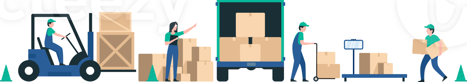 Shipping Department Team in Action. Transparent Background, image. Illustration png