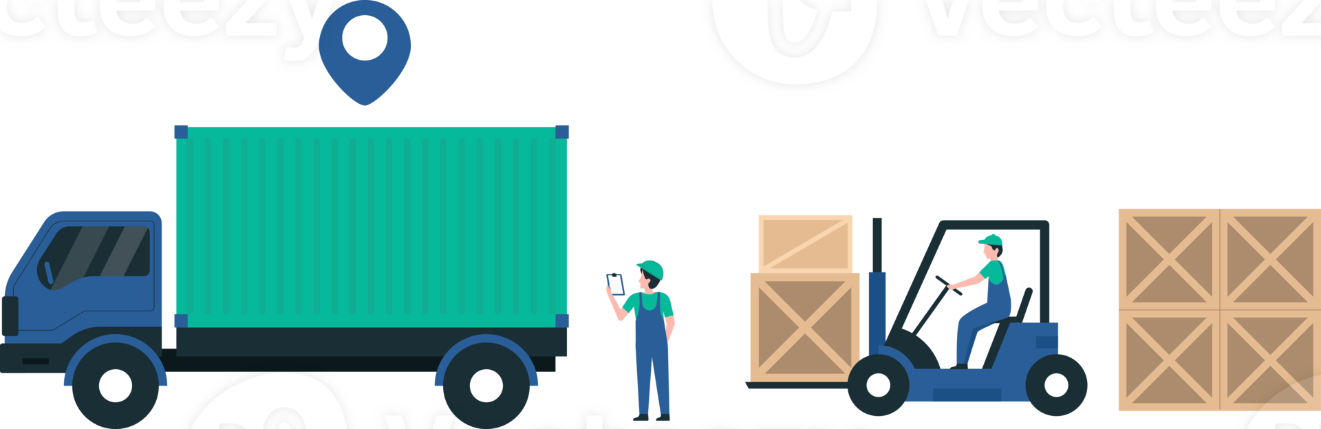 Warehouse Crew Unloading Goods from Trucks. Transparent Background, image. Illustration png