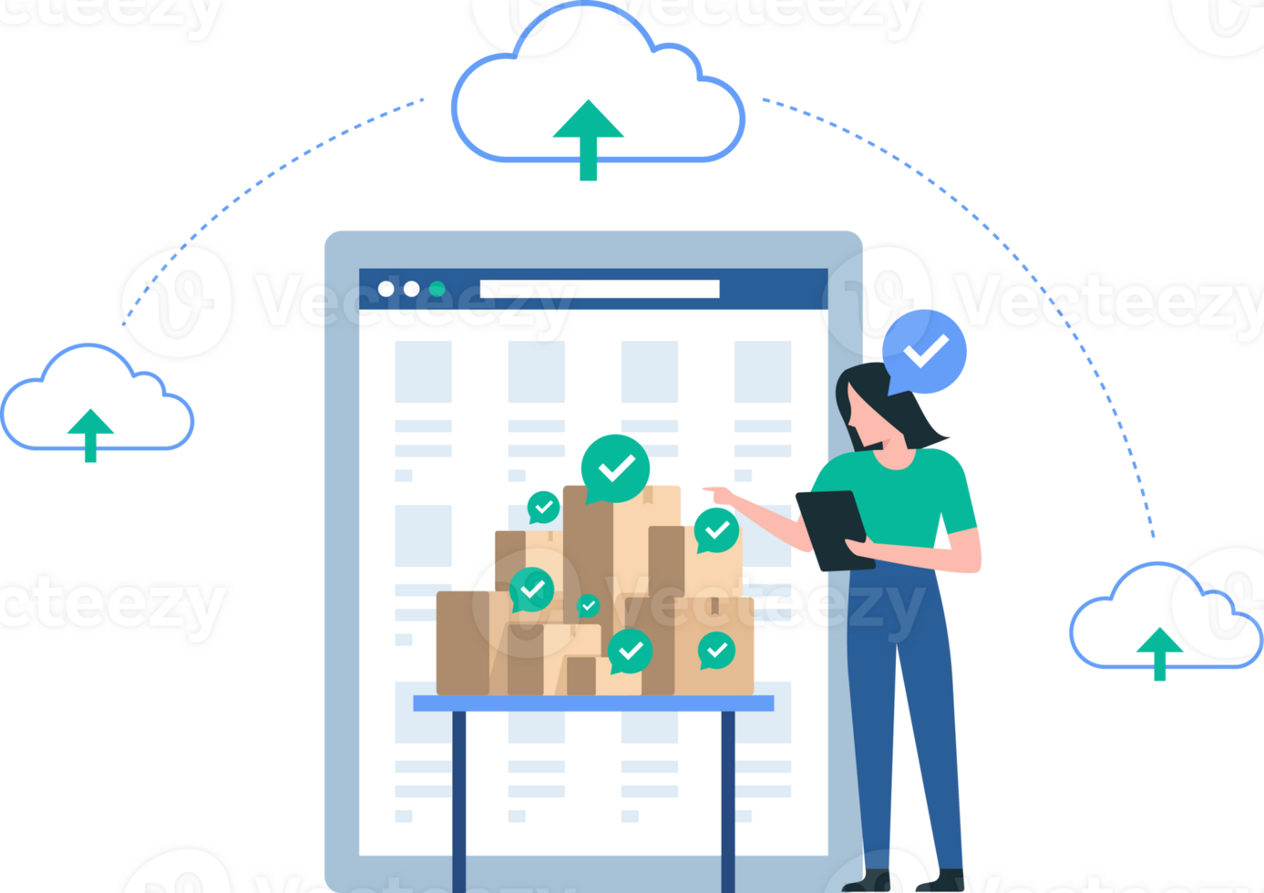Warehouse Worker Organizing Inventory with Technology. Transparent Background, image. Illustration png