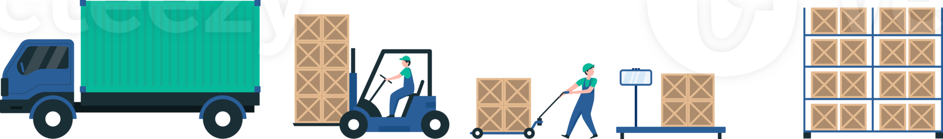 Warehouse Crew Unloading Goods from Trucks. Transparent Background, image. Illustration png