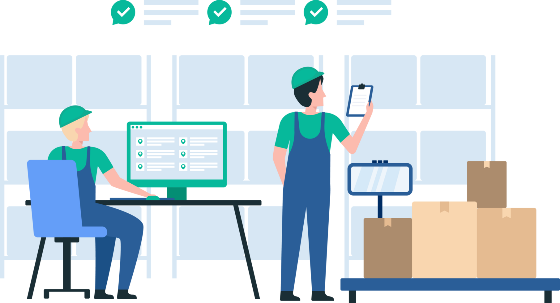 Efficient Warehouse Team Working Together for Logistics Management. Illustration png