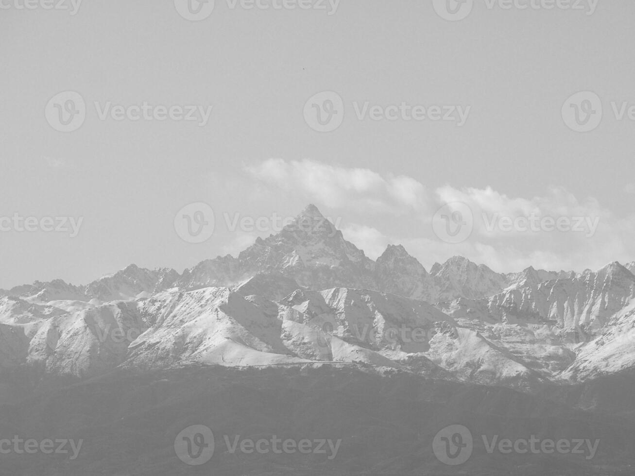 Monviso Monte Viso mountain in black and white photo