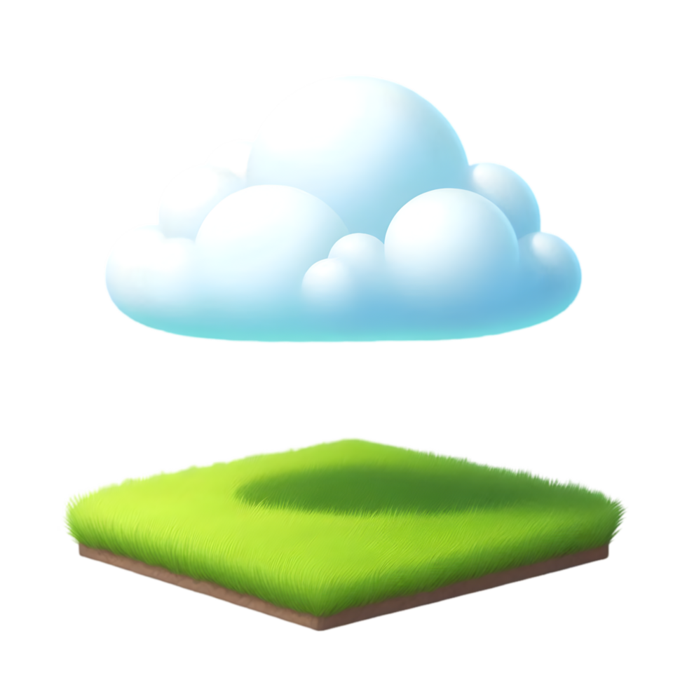 Cloud on square grass floor on transparent background png