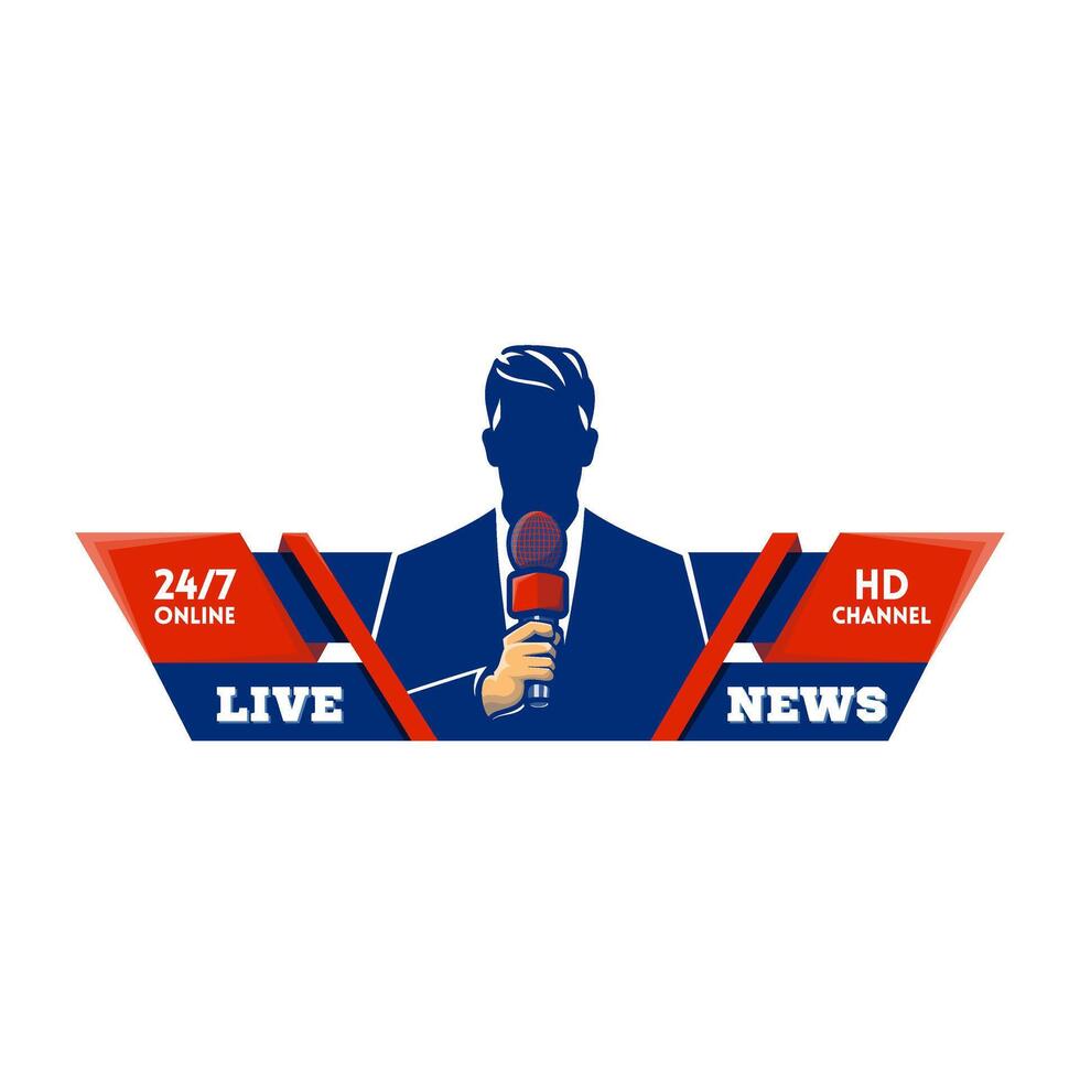 a logo for live news with a man in a suit holding a microphone vector