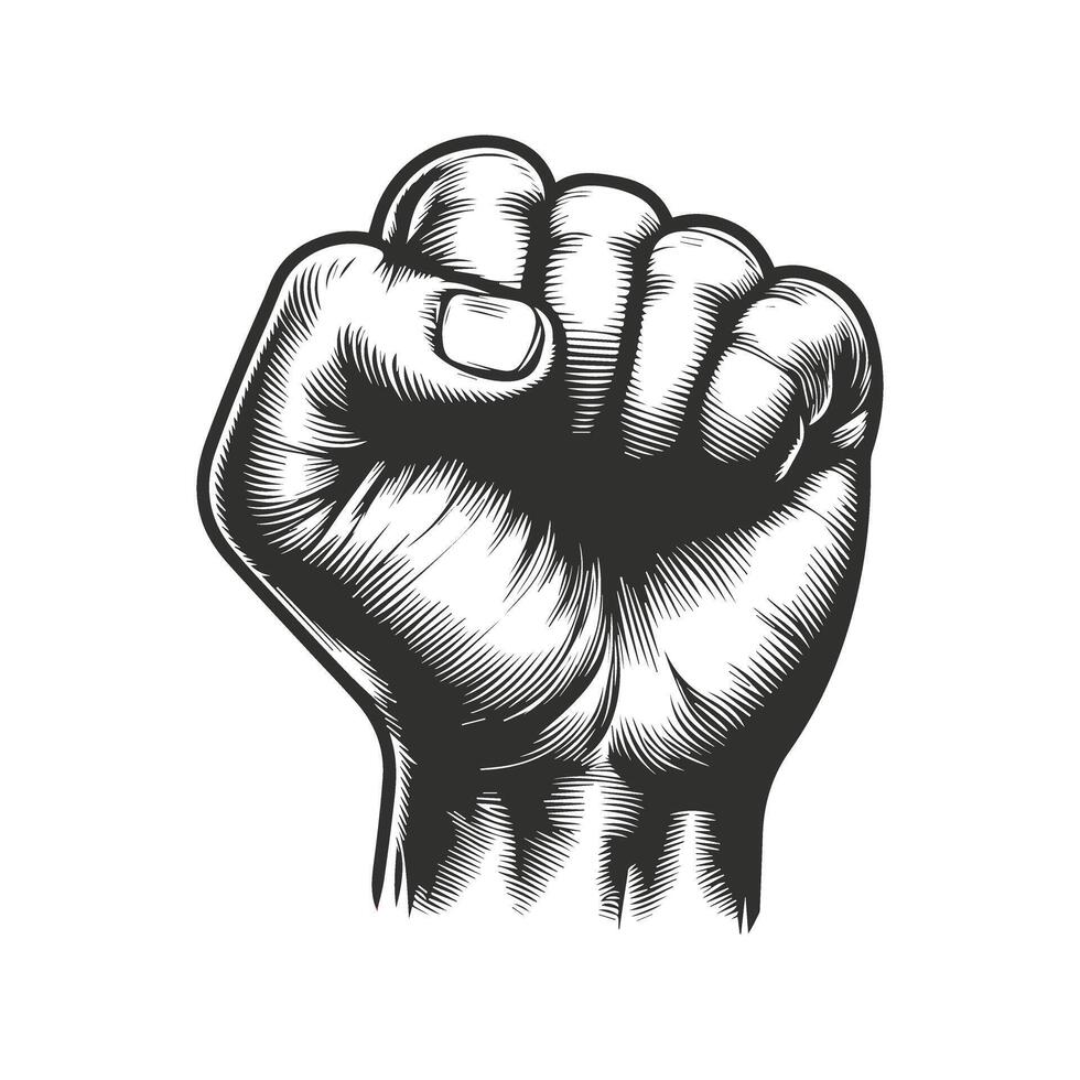 Black and white illustration of a clenched fist vector