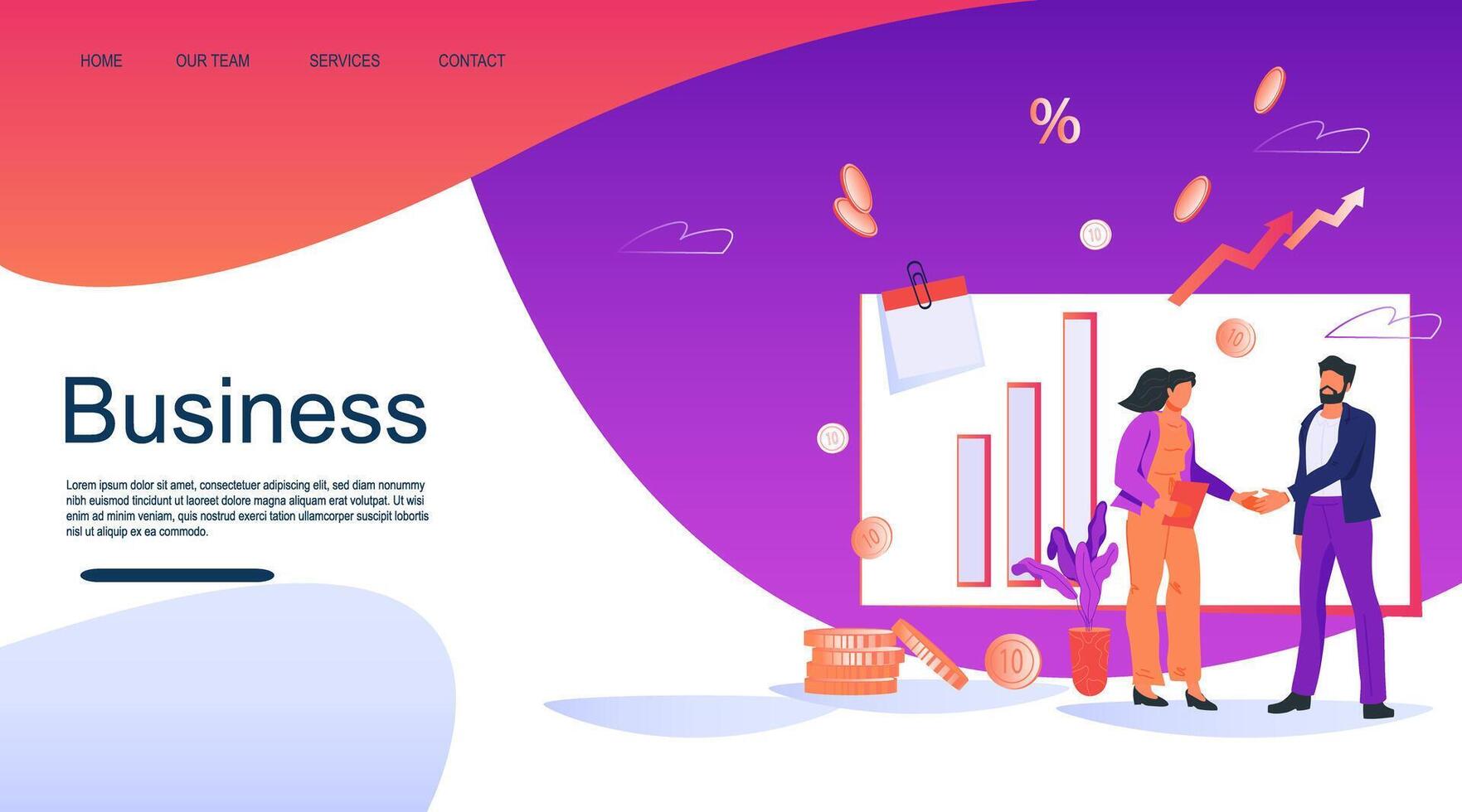 Website interface of business concept in agreements, handshake and corporation. Signing contract and partnership negotiations with business people. vector
