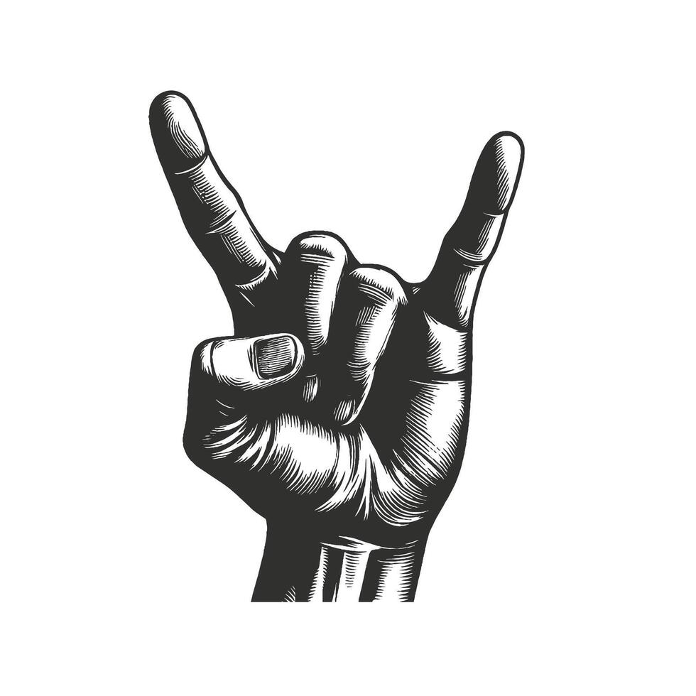 Silhouette rock hand gesture with fingers up vector