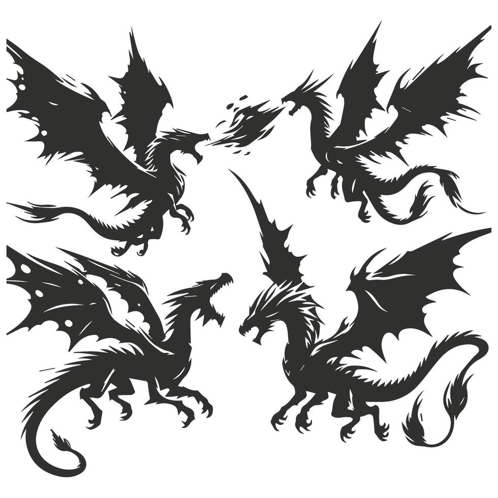 Silhouette dragon design. vector