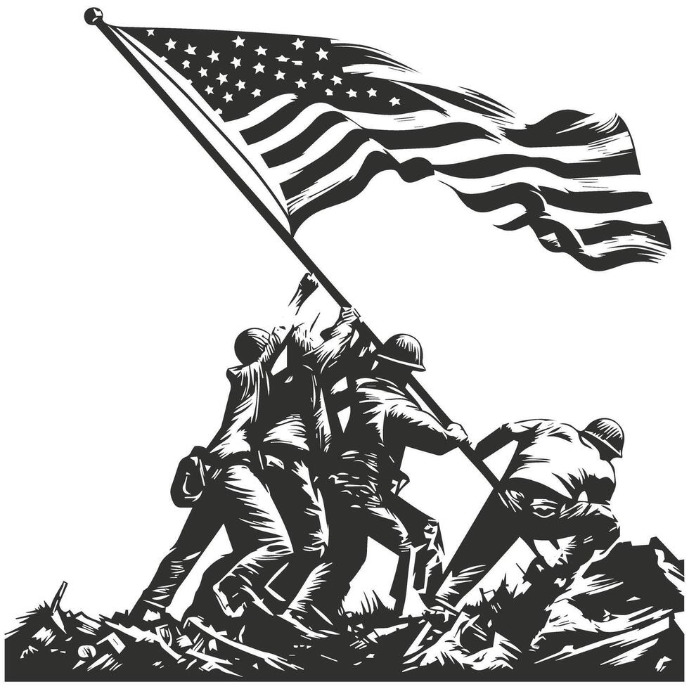 The american flag is raised on top of a hill vector